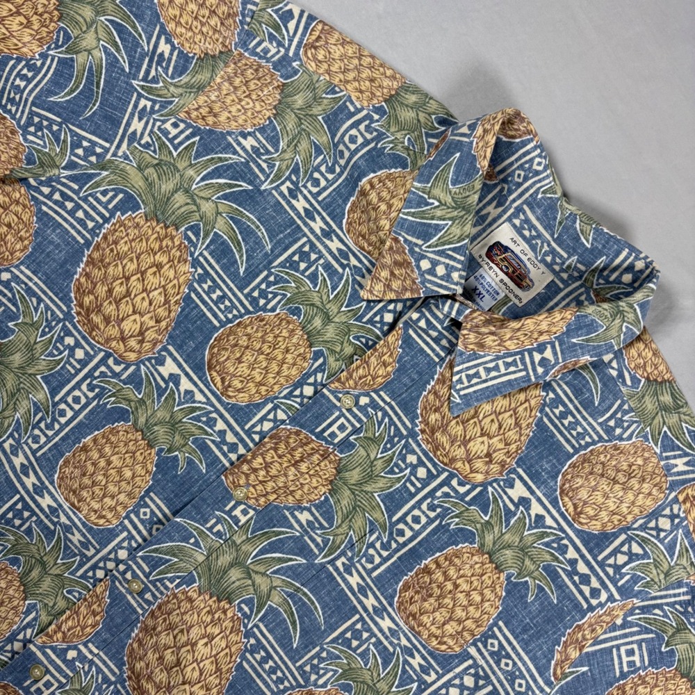 Vintage Reyn Spooner Art of Eddy Y Pineapple Hawaiian Aloha Shirt XXL Blue